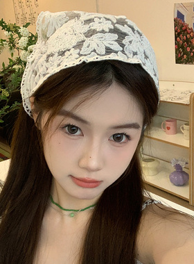 法式复古蕾丝三角头巾女包头发带