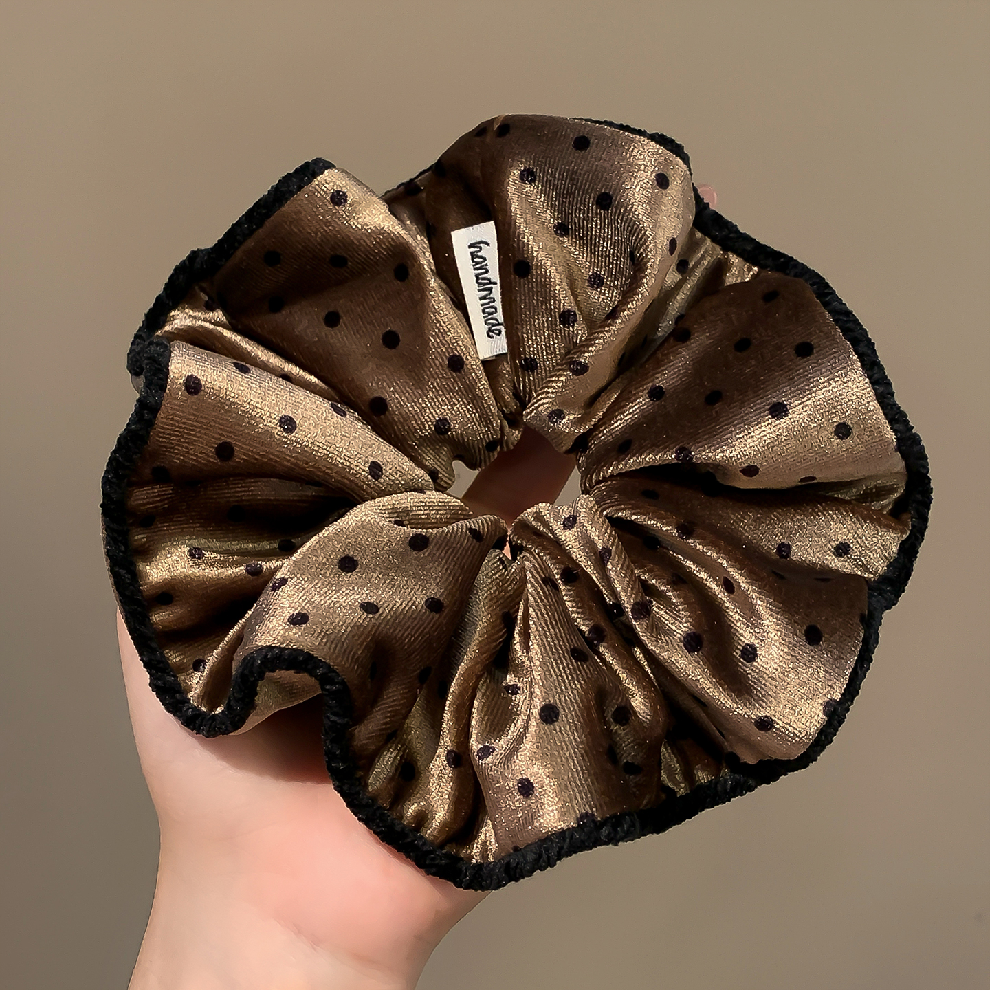 韩系波点丝绒大肠发圈女高级感