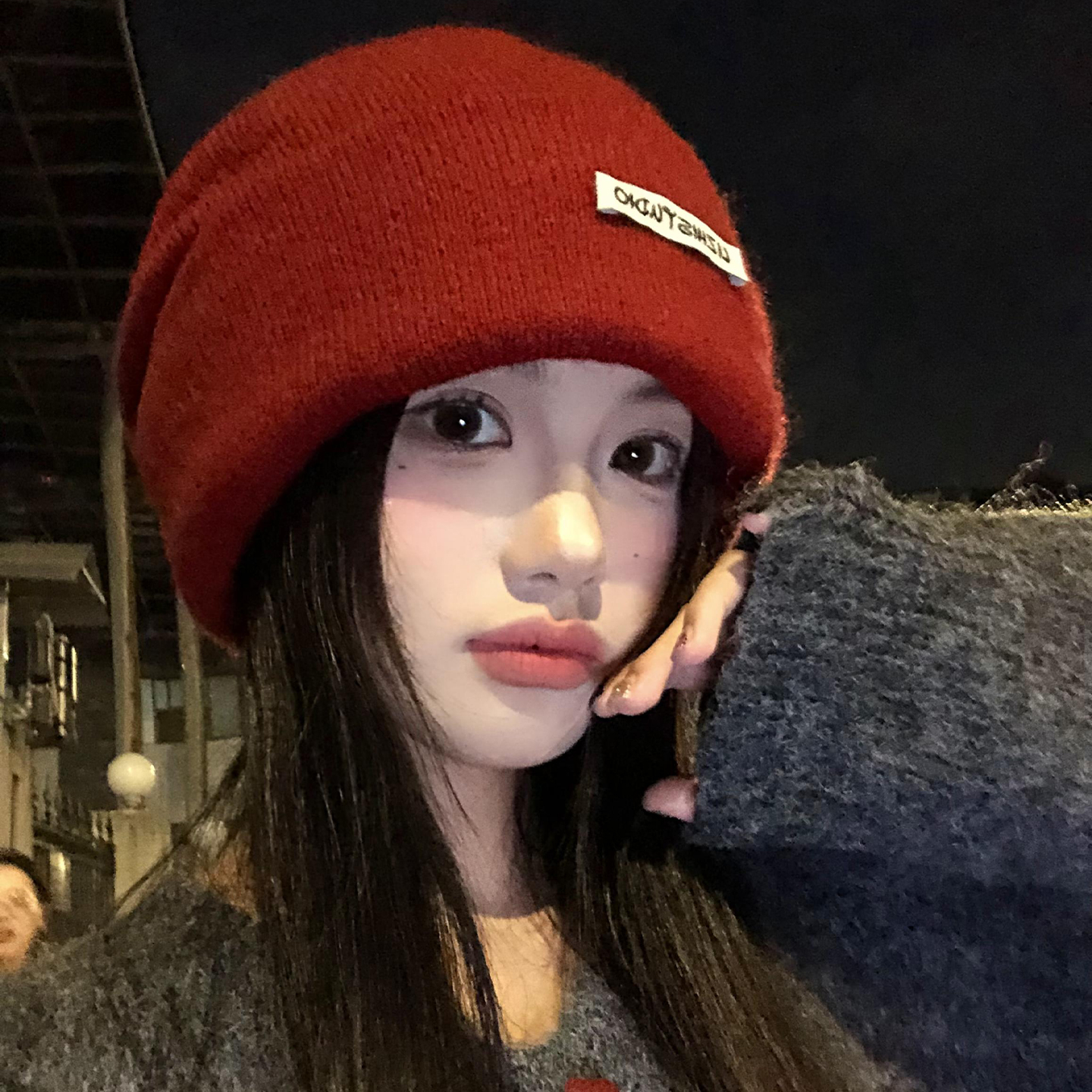 韩系红色针织包头帽女秋冬季冷帽