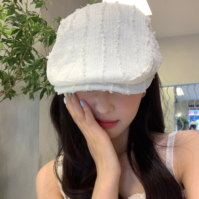 日系复古纯色条纹前进帽女夏薄款