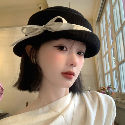 法式赫本风蝴蝶结黑色礼帽女高级