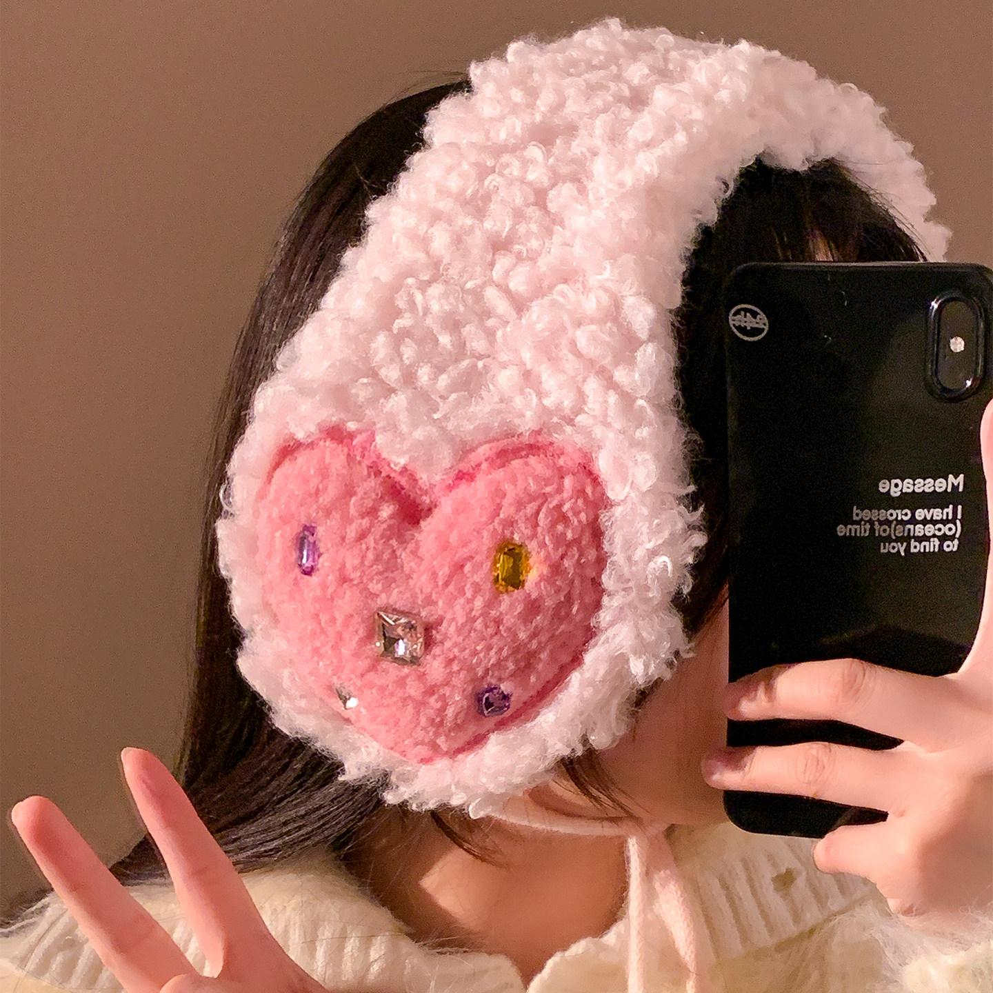 可爱粉色爱心绑带针织耳罩女冬季加厚保暖防寒骑行耳暖耳包耳捂子,服饰配件/皮带/帽子/围巾,耳套,淘宝优惠券,粉丝福利购,淘宝优惠卷