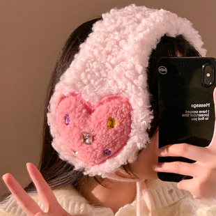 可爱粉色爱心绑带针织耳罩女冬季加厚保暖防寒骑行耳暖耳包耳捂子