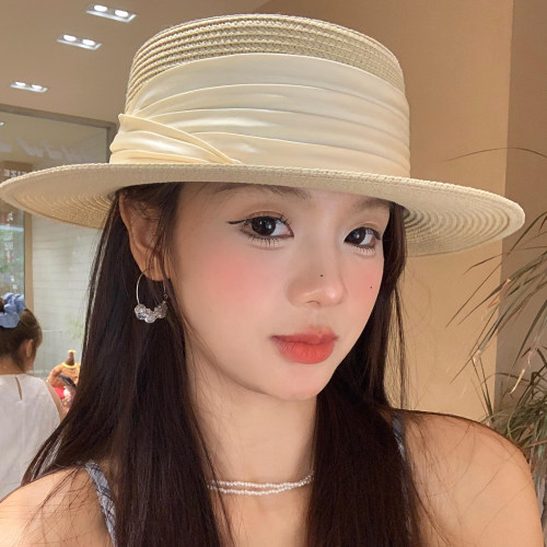 法式平顶优雅气质编织草帽女夏