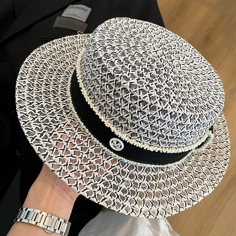 法式小香风平顶草帽女夏季高级感