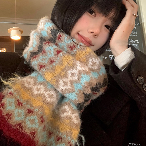 费尔岛风马海毛围巾女冬季2025