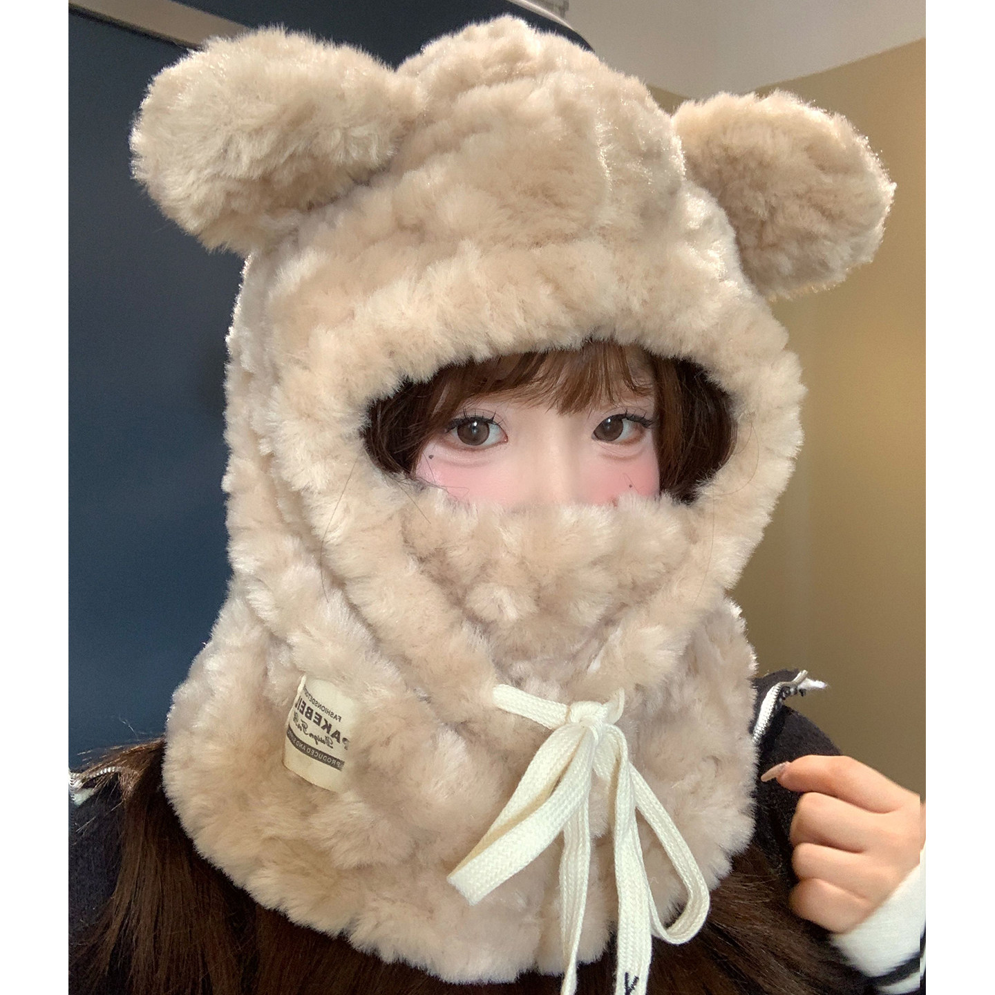 可爱小熊耳朵帽子围巾围脖口罩一体女冬季加厚保暖骑车护耳雷锋帽,服饰配件/皮带/帽子/围巾,帽子,淘宝优惠券,粉丝福利购,淘宝优惠卷