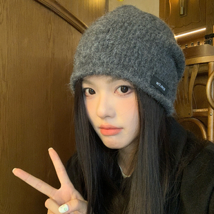 韩系高级感毛绒冷帽女2025年秋冬大头围复古堆堆帽显脸小保暖帽子