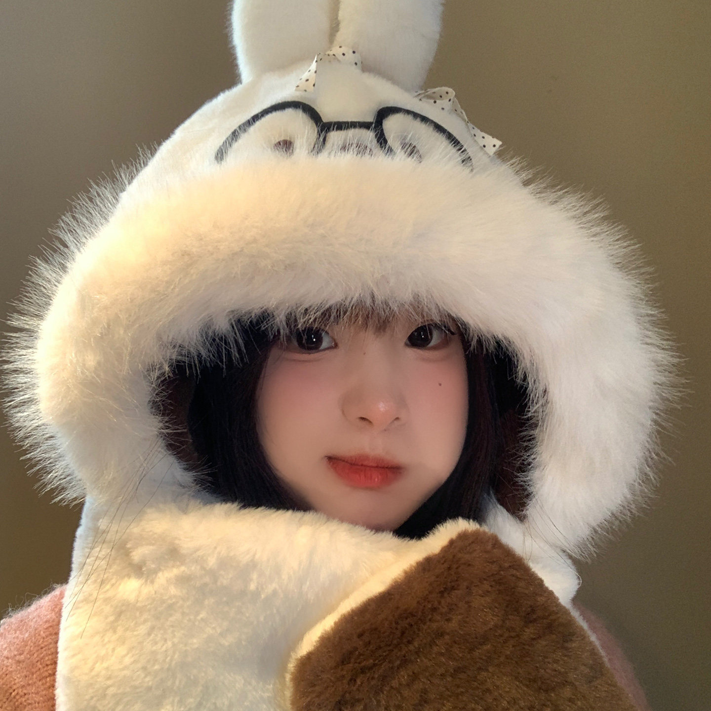 可爱眼镜兔子耳朵毛绒帽子围巾一体女冬季加厚保暖防寒手套三件套,服饰配件/皮带/帽子/围巾,帽子,淘宝优惠券,粉丝福利购,淘宝优惠卷