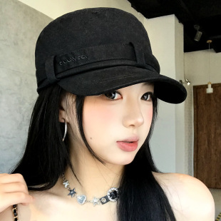 画家报童帽子 贝雷帽新款 复古黑色平顶马术帽女春夏薄款 高级感时尚