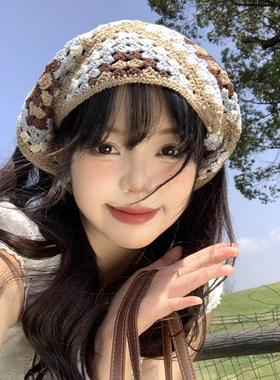 针复古ins针织镂空三角头巾女