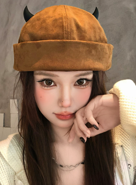 小恶魔麂皮地主帽女秋冬季小众