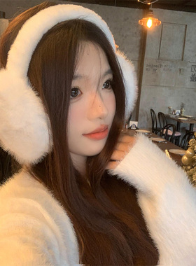 毛茸茸白色毛绒耳罩女2026年秋冬
