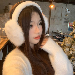 毛茸茸白色毛绒耳罩女2025年秋冬季保暖防寒耳套骑行防风耳捂子潮
