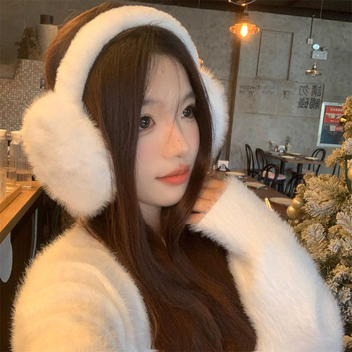 毛茸茸白色毛绒耳罩女2025年秋冬