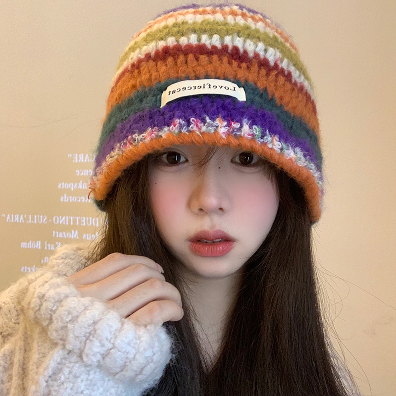 多巴胺百搭毛线帽彩虹包包手套