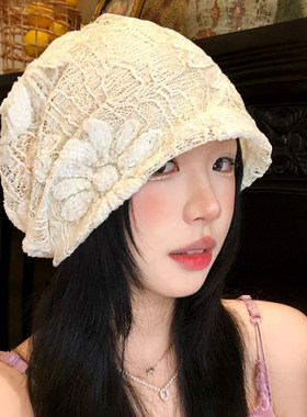蕾丝花朵镂空堆堆包头帽子女夏季