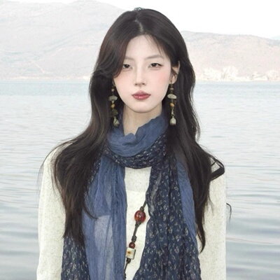 森系文艺复古藏蓝色碎花围巾女