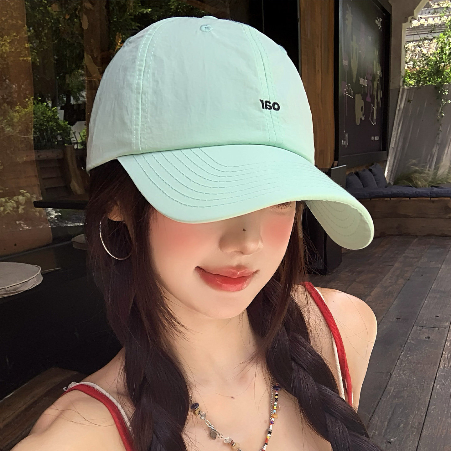清新薄荷绿色字母刺绣棒球帽女夏图片