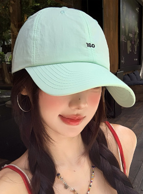 清新薄荷绿色字母刺绣棒球帽女夏薄款遮阳透气显脸小速干鸭舌帽子