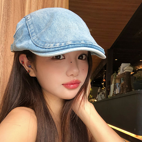 复古水洗牛仔艺术前进帽女大头围