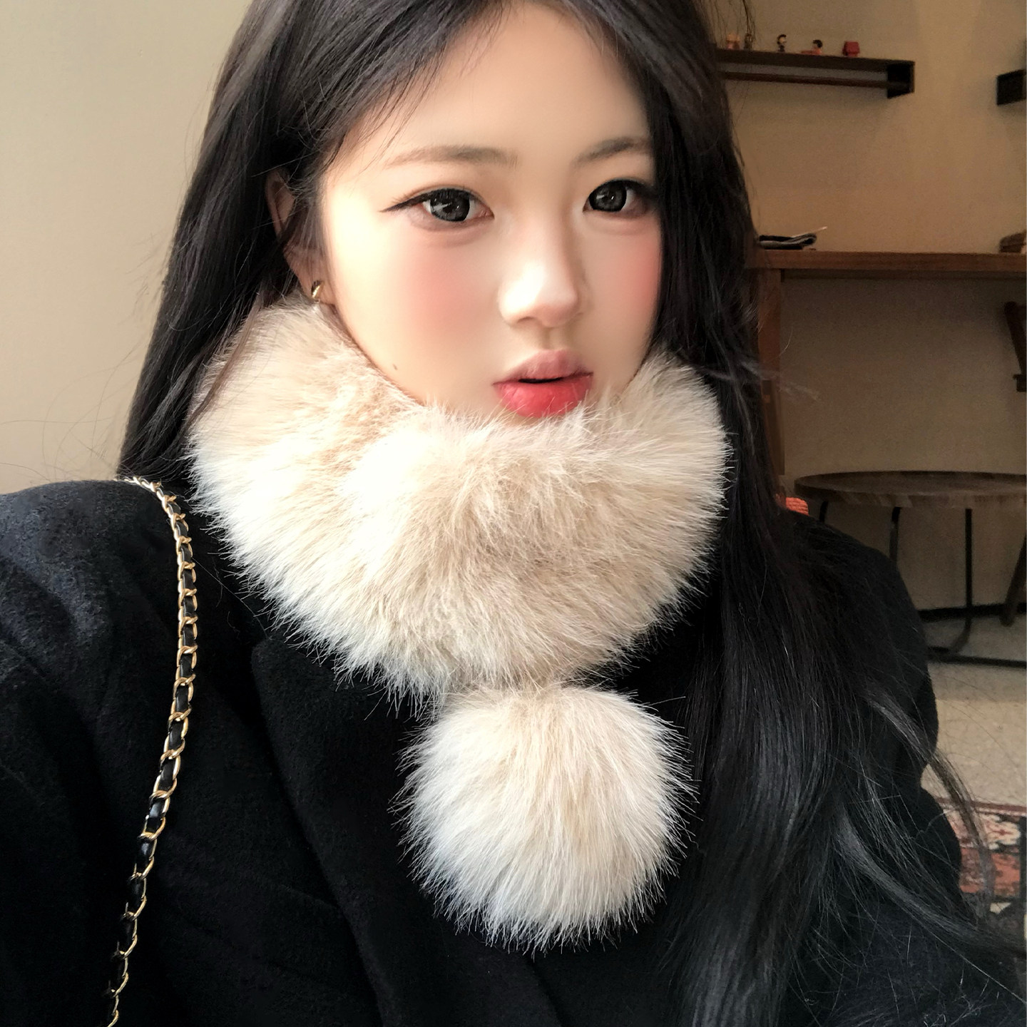 气质千金感仿貂毛绒围巾女士冬季高级感加厚保暖防寒护颈毛领围脖