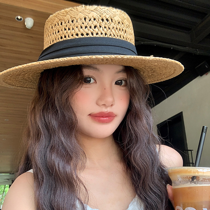 法式复古平顶镂空草帽女夏季