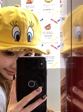 韩国崔弟翠儿翻檐鸭舌帽子可爱小黄鸭刺绣棒球帽女显脸小大头围潮