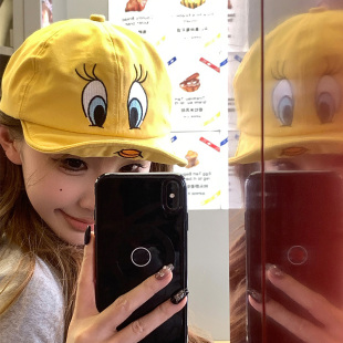 韩国崔弟翠儿翻檐鸭舌帽子可爱小黄鸭刺绣棒球帽女显脸小大头围潮