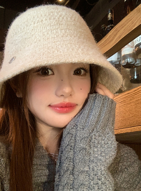法式小香风优雅针织渔夫帽女复古百搭盆帽大头围显脸小水桶帽子潮