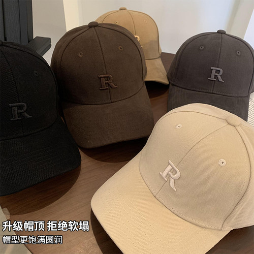 R字母刺绣棒球帽女硬顶大头围