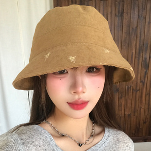 日系简约小花点缀渔夫帽女大头围显脸小户外防晒防紫外线遮阳帽子