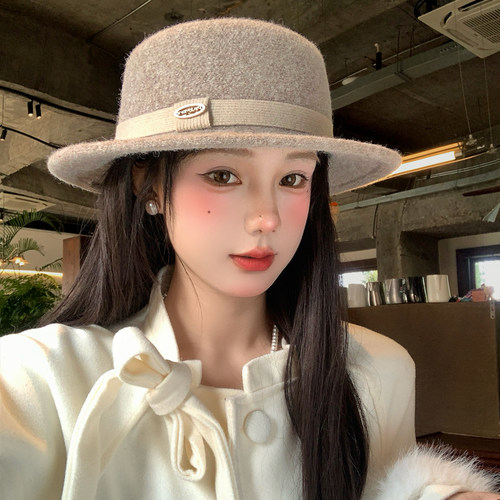 法式赫本风毛呢平顶礼帽千金名媛