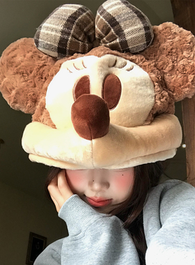 正版迪士尼可爱米妮毛绒帽子女冬