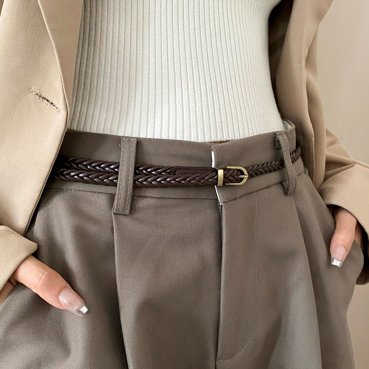 韩版休闲百搭编织细腰带女高级感