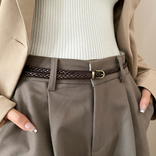饰配牛仔裤 装 高级感复古皮带潮 休闲百搭编织细腰带女2026新款 韩版
