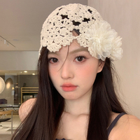 甜美百搭鏤空花朵包頭帽女春夏帽