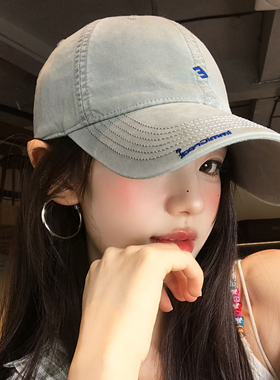 灰色字母刺绣棒球帽女士大头围宽帽檐大脸显脸小防晒遮阳鸭舌帽子
