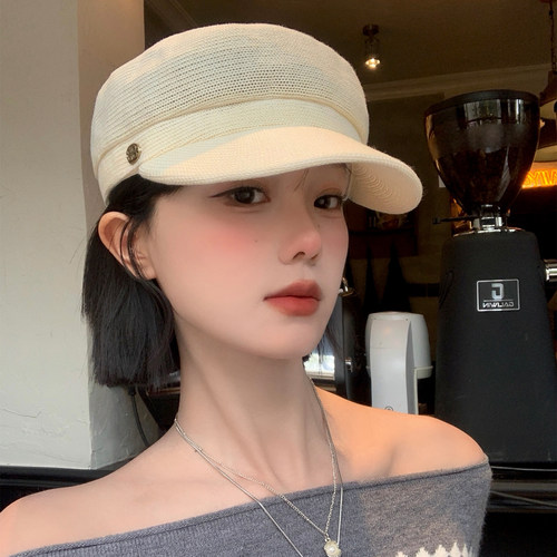 老钱风复古亚麻贝雷帽女士高级感