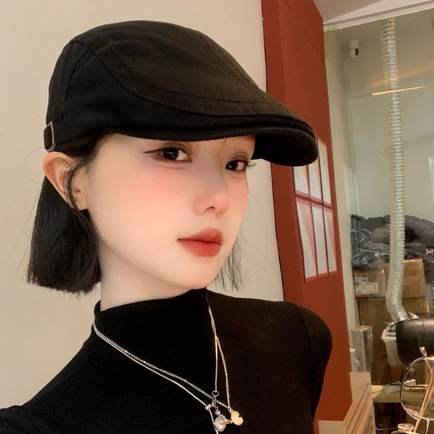 日系复古黑色前进帽女2026春薄款图片
