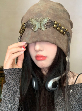 扎染流苏串珠冷帽女春秋季复古