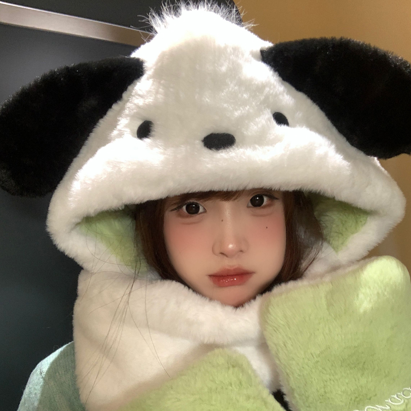 可爱小狗毛绒帽子围巾一体手套三件套女冬加绒加厚保暖防寒雷锋帽,服饰配件/皮带/帽子/围巾,帽子,淘宝优惠券,粉丝福利购,淘宝优惠卷