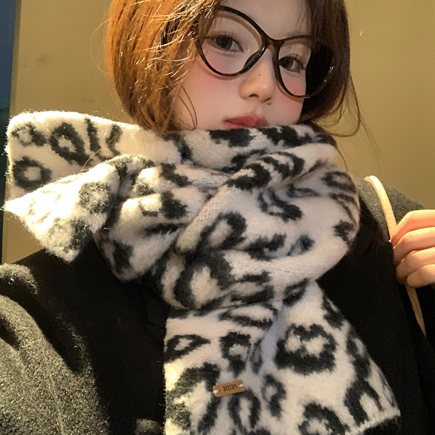 复古甜酷辣妹豹纹围巾女秋冬2025