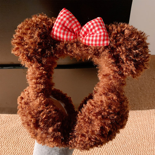 可爱蝴蝶结羊羔毛小熊耳朵毛绒耳罩女冬季保暖耳捂子防寒耳暖耳包