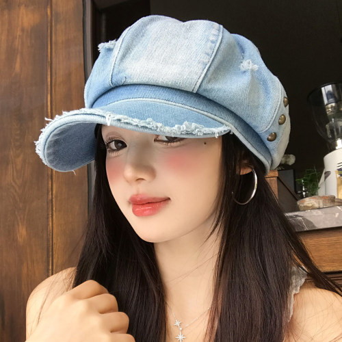 复古水洗牛仔八角帽女2026春夏新