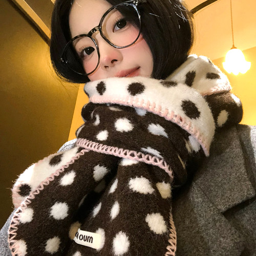 双面波点针织围巾秋冬韩系氛围感