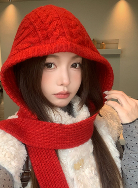 羊毛混纺红色麻花针织巴拉克拉法
