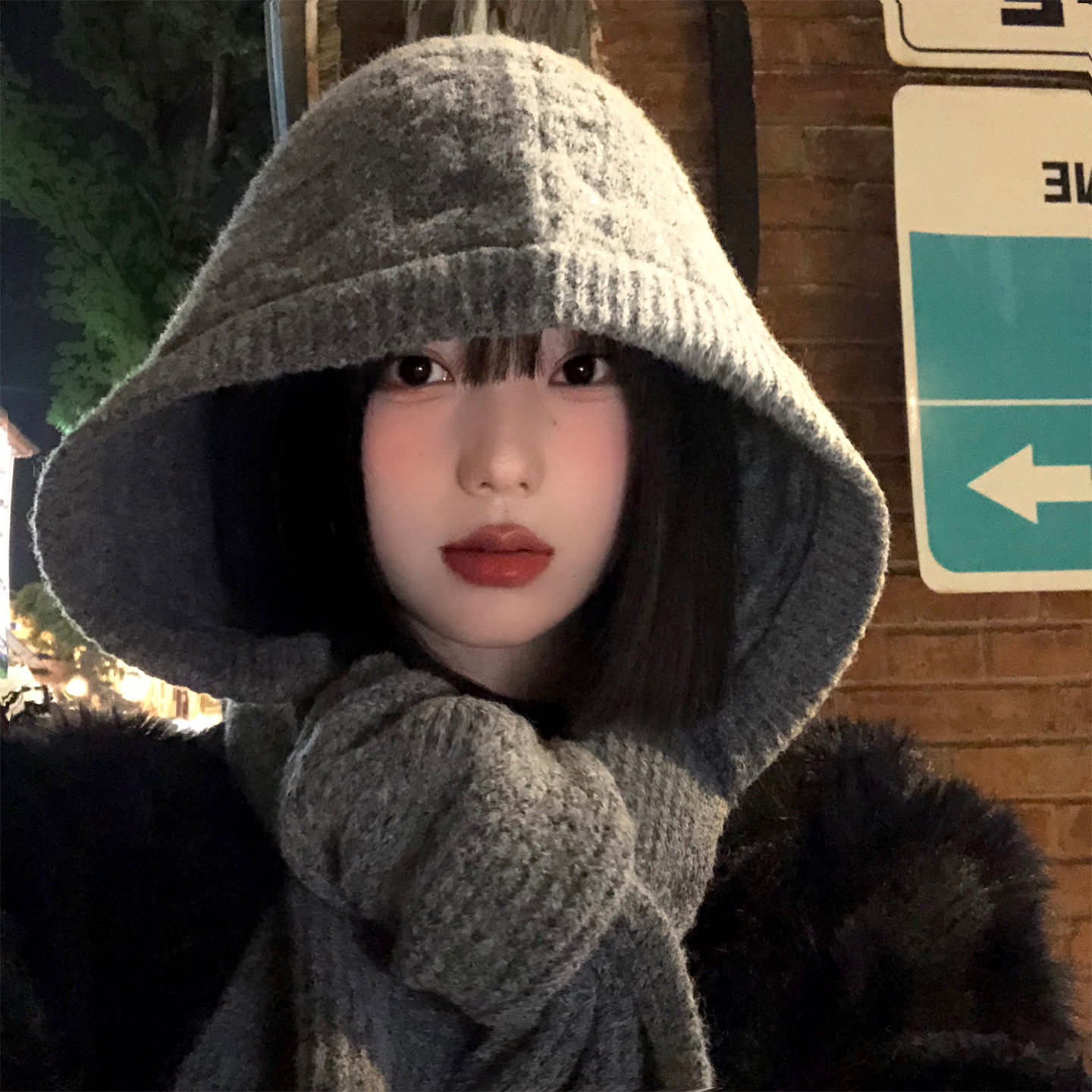 灰色巴拉克拉法帽女秋冬季针织帽