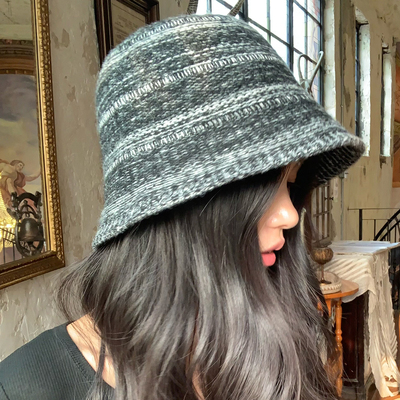 日系针织简约渔夫帽女秋冬可折叠