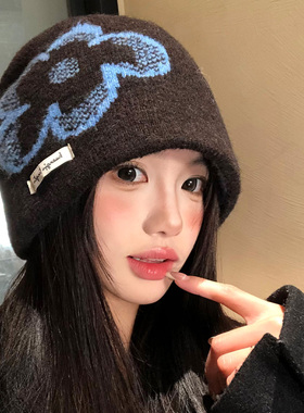 韩国ins复古提花针织帽子女秋冬季2025新款保暖冷帽显脸小包头帽